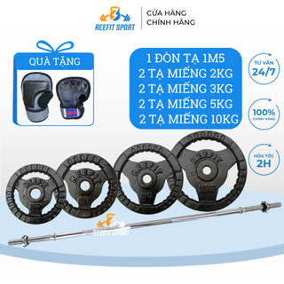 Bộ 2 tạ miếng gang tạ bánh gang 3 lỗ 2kg 3kg 5kg 10kg + đòn tạ 1m5 + tặng găng tay có cuốn
