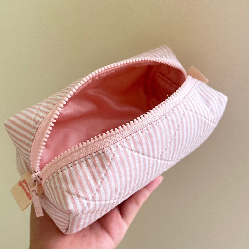 Hộp Bút Chần Bông Sọc Hồng Baby - Makeup Pouch - Túi Đựng Makeup