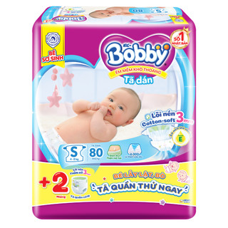 Tã dán Bobby size S80/ S80+6 / M76 (tã dán sơ sinh)