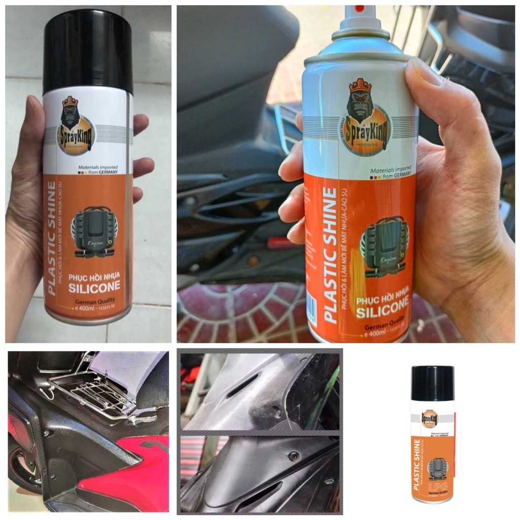 Phục hồi nhựa nhám dưỡng đen Sprayking Plastic Shine 400ml và khăn 3M