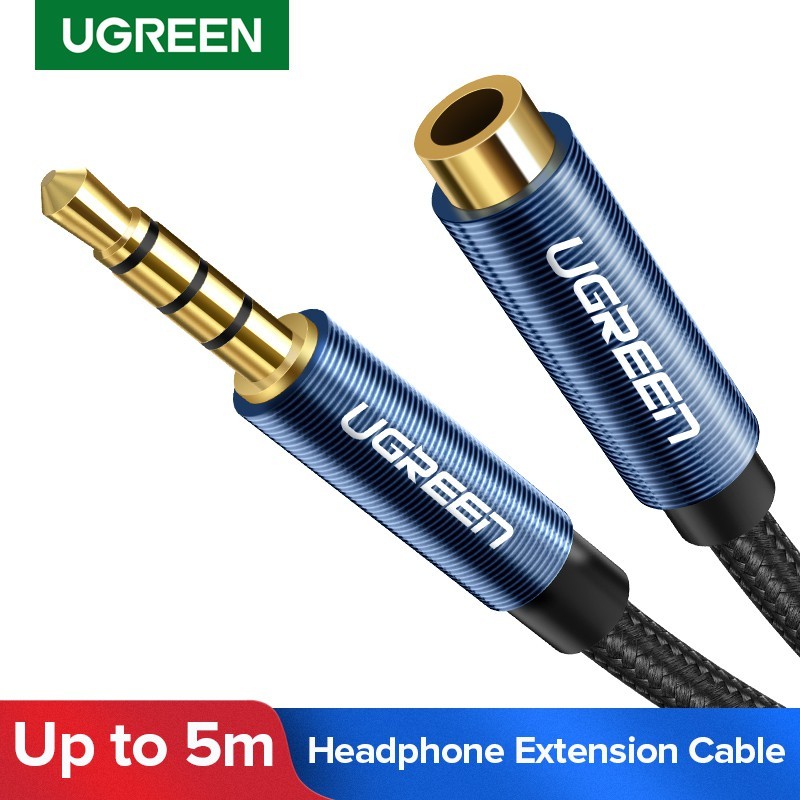 Dây nối dài 3.5 mm Ugreen nối dài 3.5mm Male to Female Aux Cable, vỏ nhôm, dây bện dù, có hỗ trợ Mic, bảo hành 12