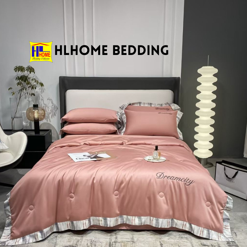 Bộ chăn ga gối phi lụa chăn hè dreamcity
