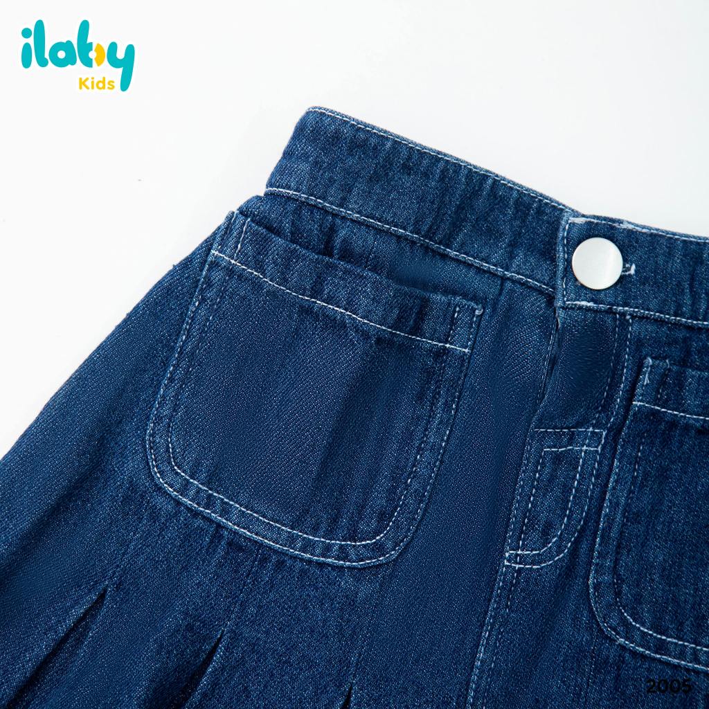 Chân váy jean bé gái ILABY túi ốp xếp ly chất liệu bò có lót quần cho bé 10-35kg [2005]