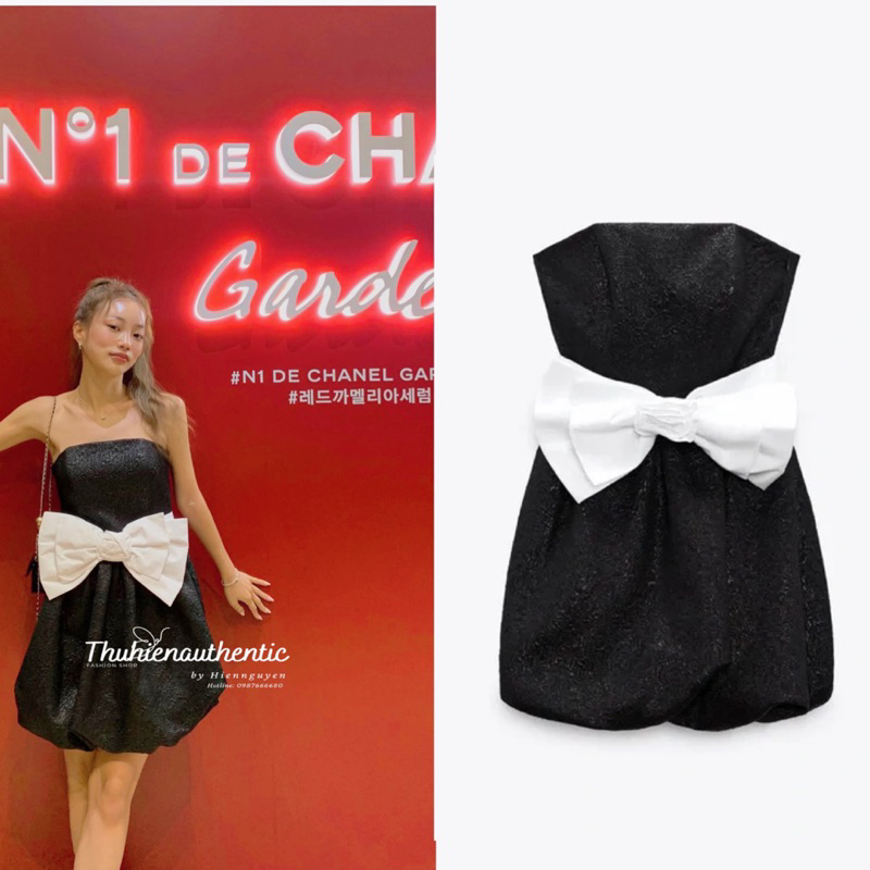 Váy quây nơ thân đen trắng tùng váy bồng bềnh công chúa mã code: 8202/534 ZARA chính hãng(kèm ảnh thật)