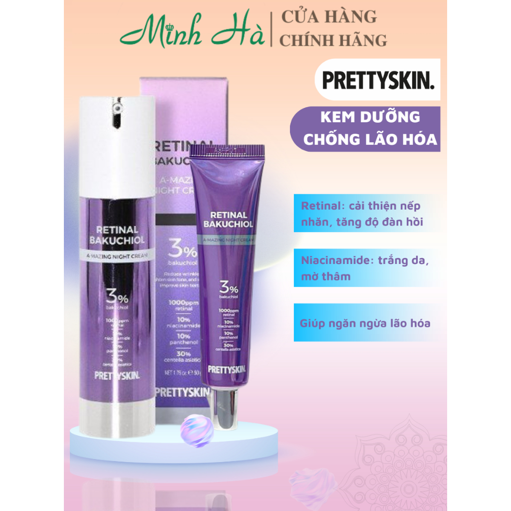 Kem dưỡng chống lão hóa Prettyskin Retinal Bakuchiol A-mazing Night Cream giúp tái tạo, phục hồi da