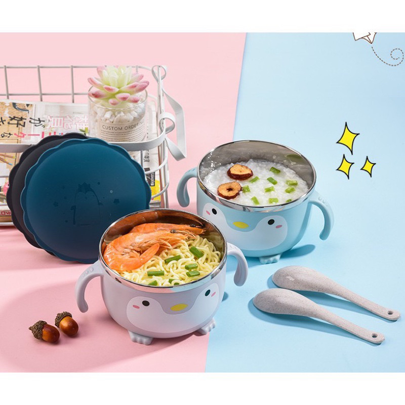 Bát ăn cháo, bát pha mỳ, tô ăn cơm cho bé hình chú chim cánh cụt siêu xinh và đáng yêu ạ