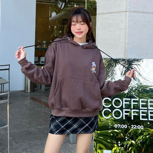 Calem Club - Áo Hoodie Chui Đầu nỉ lót bông thêu MOEW form Boxy