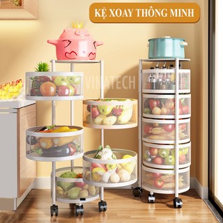 Kệ Bếp Để Đồ Đa Năng Rổ Xoay 360, Kệ Để Đồ Đạc 345 Tầng Phòng Khách Bếp Phòng Ngủ Có Bánh Xe MKS029