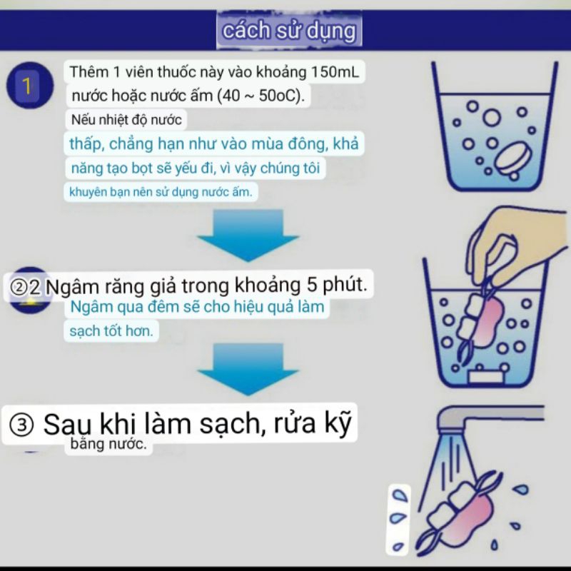 Viên ngâm làm sạch hàm giả, răng tháo lắp Hộp 132 Nhật bản