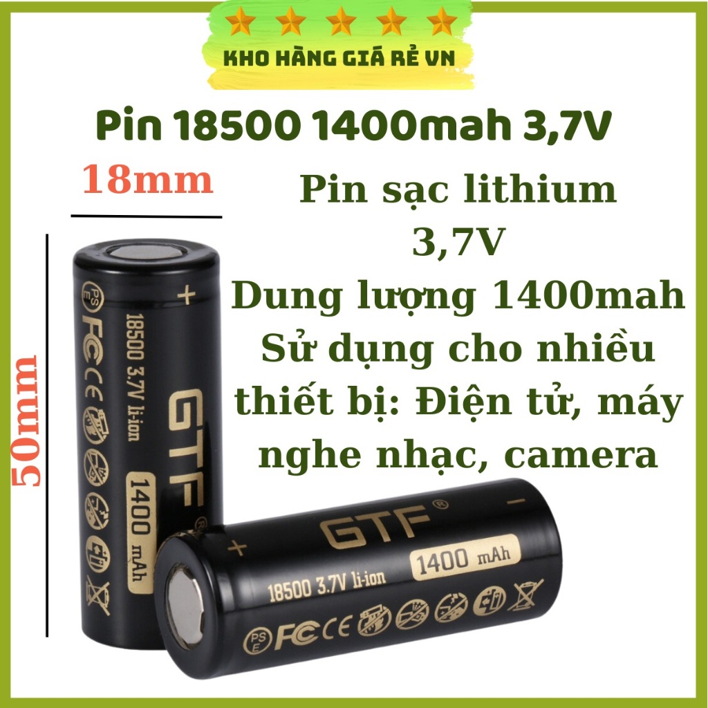 Pin sạc Lithium 18500 1400mAh 3.7V sử dụng cho thiết bị điên tử như quạt mini, camera... Kho hàng giá rẻ VN