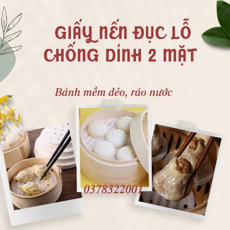 Giấy nến đục lỗ, chống dính, chịu nhiệt 250 độ C, không thấm dầu, hấp bánh bao, dimsum,  há cảo
