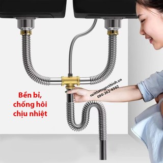 Bộ ống xả xi phông chống hôi gắn bồn rửa chén đúc 1 ngăn, 2 ngăn, chậu đúc đáy vuông fi 110mm