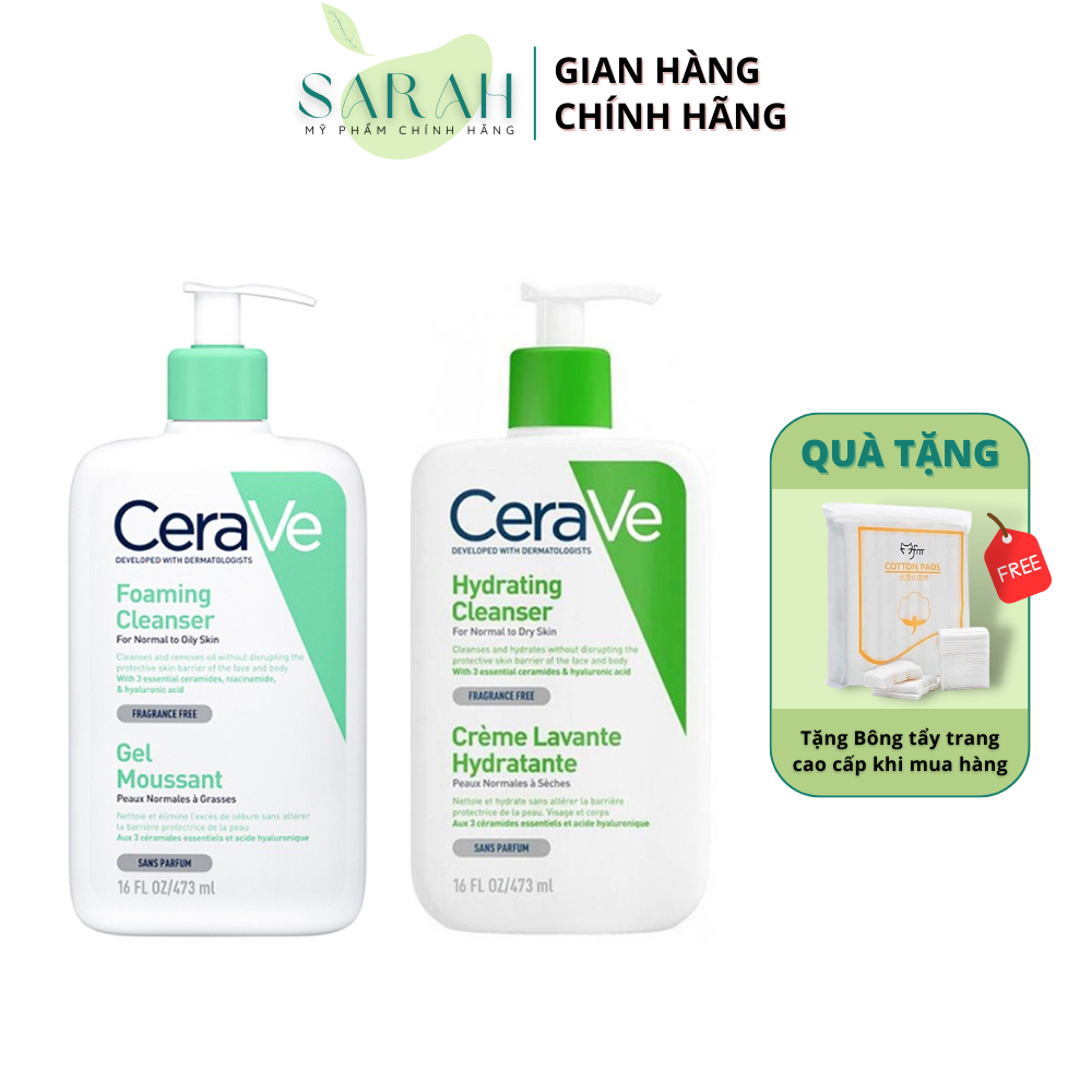 Sữa Rửa Mặt CERAVE Xanh Dương Cho Da Dầu Mụn Và CERAVE Xanh Lá Cho Da Khô Sarah