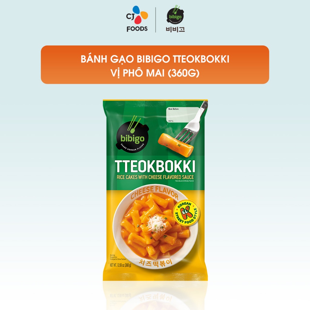 [Toàn quốc] Bánh gạo Tteokbokki Hàn Quốc Bibigo vị Phô mai/ Cay /Cay ngọt (Túi 360g)_Tokbokki dẻo dai đậm đà
