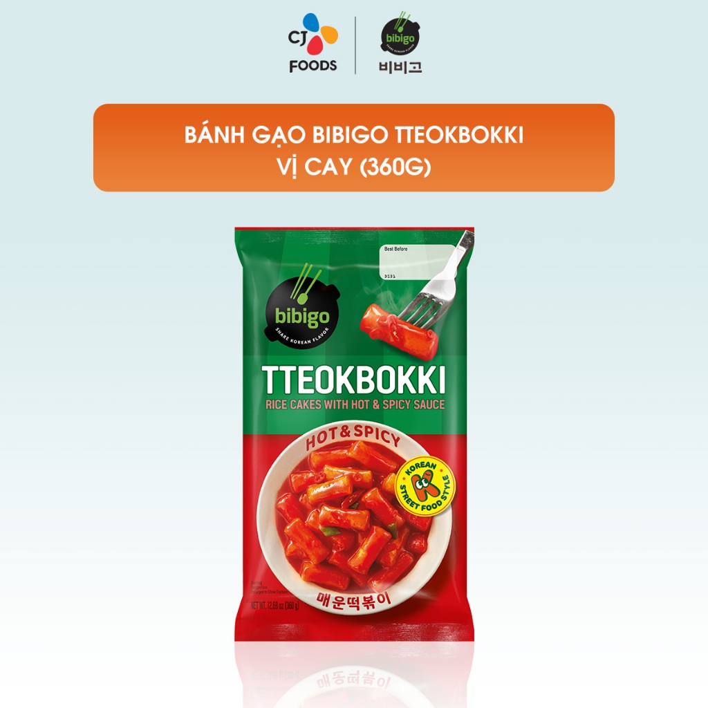 [Toàn quốc] Bánh gạo Tteokbokki Hàn Quốc Bibigo vị Phô mai/ Cay /Cay ngọt (Túi 360g)_Tokbokki dẻo dai đậm đà