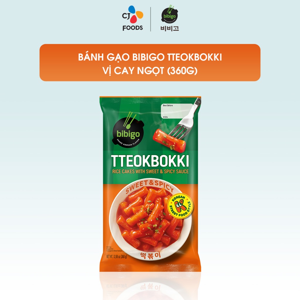 [Toàn quốc] Bánh gạo Tteokbokki Hàn Quốc Bibigo vị Phô mai/ Cay /Cay ngọt (Túi 360g)_Tokbokki dẻo dai đậm đà