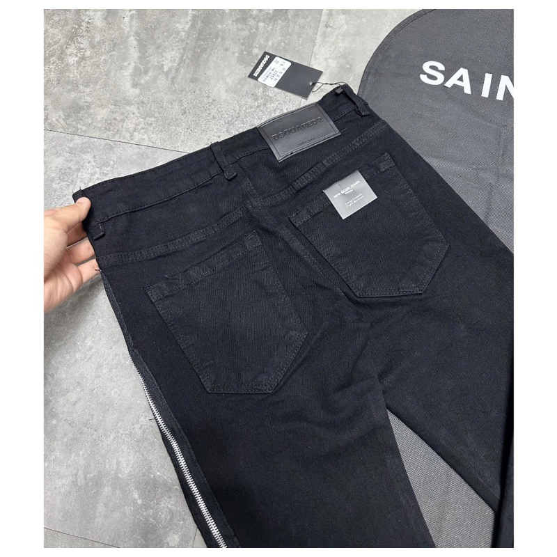 Quần Jean dsq2 Đen Mix Phối Khóa Kéo Dọc Đùi ,Jean dsq đen trơn khoá  Mẫu HOTTREND 2023