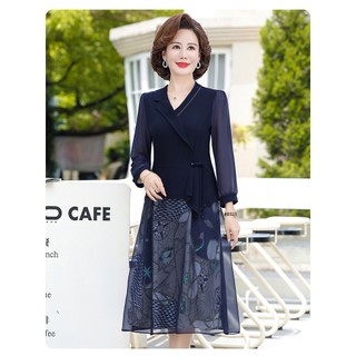 Đầm trung niên tay dài hàng nhập khẩu cao cấp dành cho phụ nữ U50 U60 U70