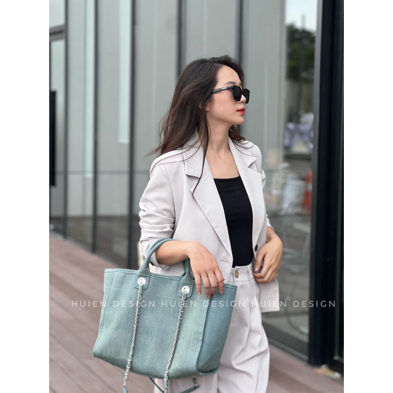 Áo blazer nữ 2 lớp dáng lỡ tay dài vạt vuông Huien Design thời trang công sở trẻ trung, áo vest nữ Hàn Quốc