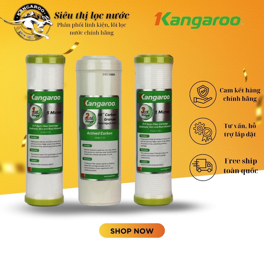 Bộ lõi thô 1.2.3 kangaroo chính hãng. dành cho các máy hệ RO