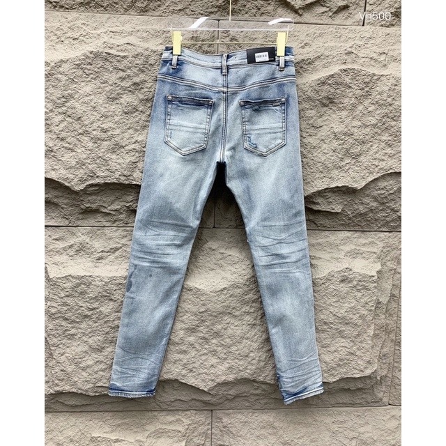 Quần AMIRI 4 Cúc Xanh Gối Vá Da Nhăn Quần Skinny Jean Amiri Nam Rách Gối Da Đen Trắng Đỏ Vá Họa Tiết Hot