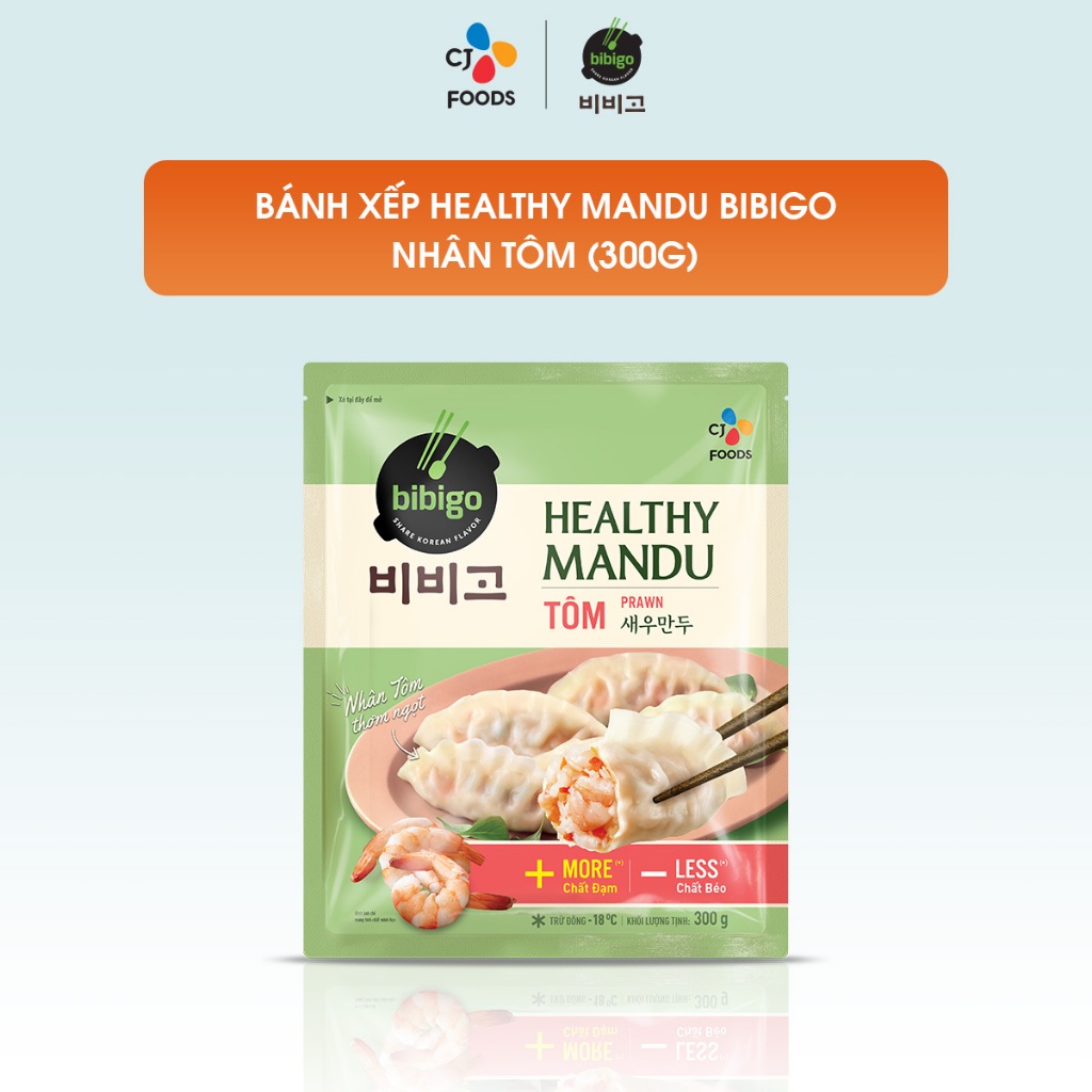 [Tặng Kimchi đơn từ 199k] Bánh xếp Healthy Mandu Hàn Quốc Bibigo - nhân Tôm 300g