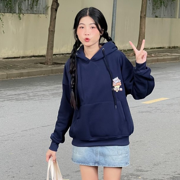 Calem Club - Áo Hoodie Chui Đầu nỉ lót bông thêu MOEW form Boxy