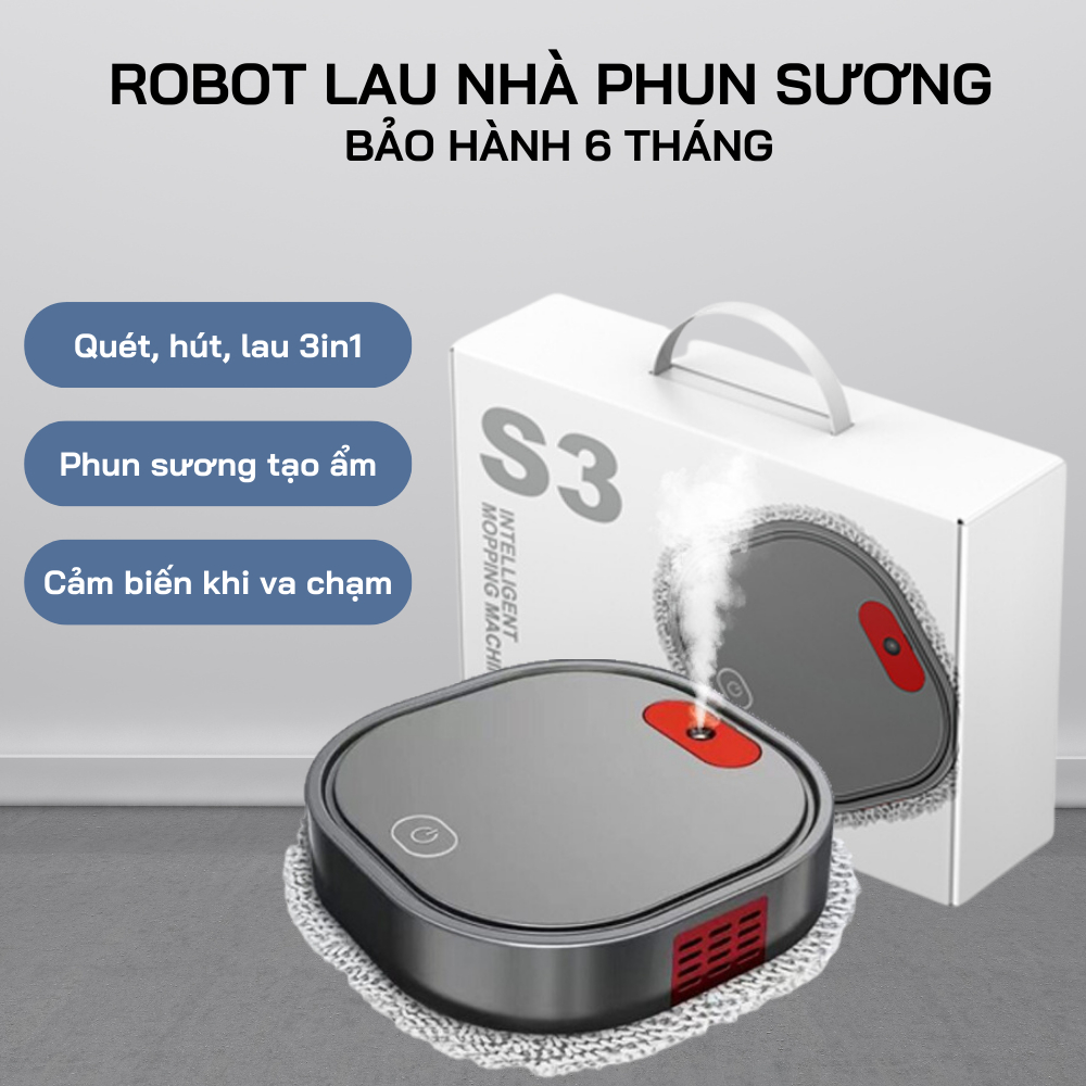 Robot Lau Nhà, Hút Bụi, Tích Hợp Phun Sương Tạo Ẩm 3In1, Cảm Biến Va Chạm