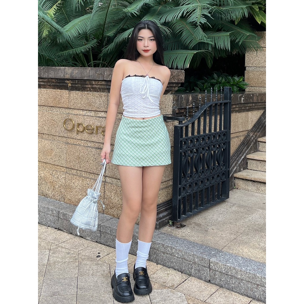 Chân váy 2yk skirt kẻ caro form chữ A có lót trong