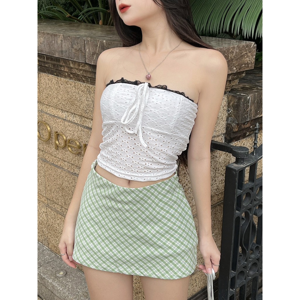Chân váy 2yk skirt kẻ caro form chữ A có lót trong