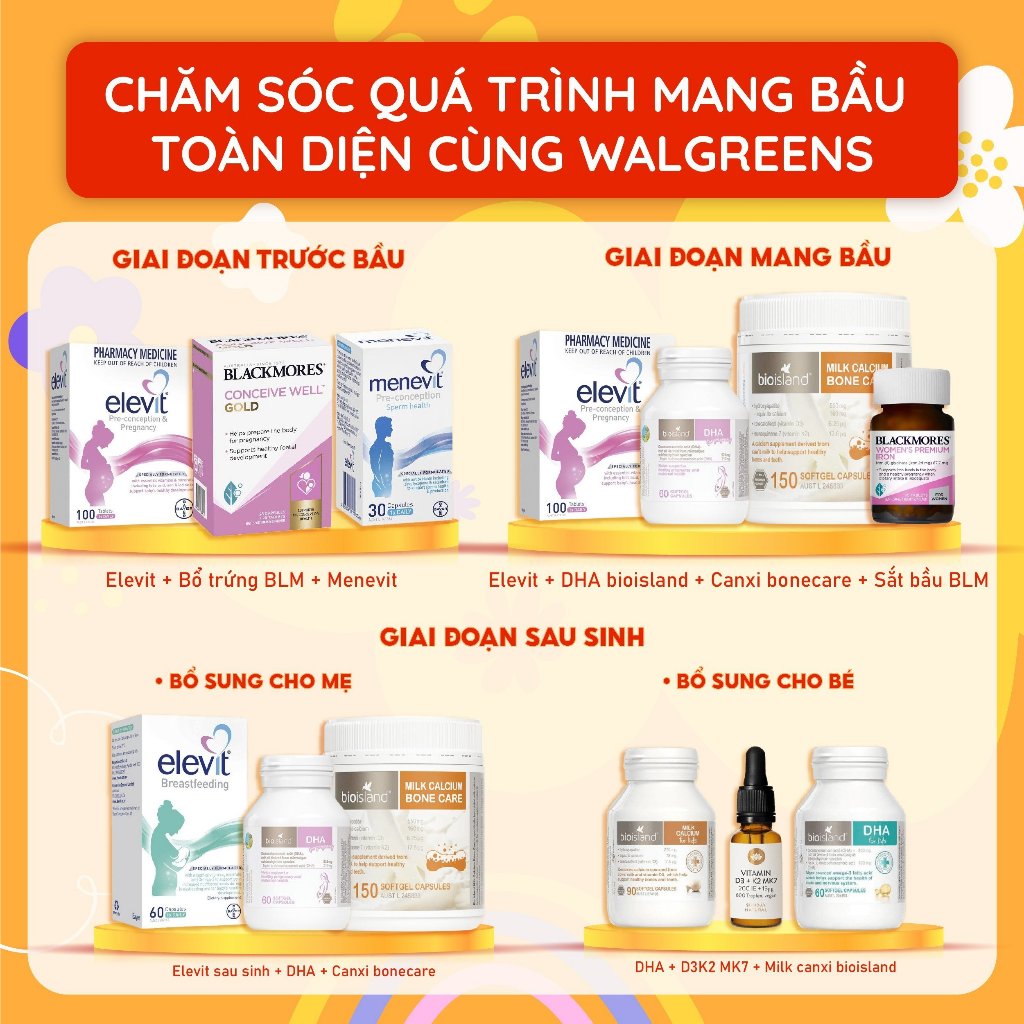 Elevit bầu Healthy Baby Healthy Mum hỗ trợ tăng cường sức khoẻ, hỗ trợ thai kỳ khoẻ mạnh 100 viên Bayer Úc