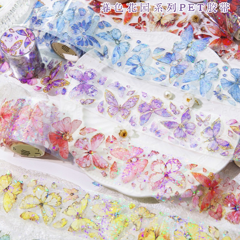Sẵn chiết washi bum búm nhiều màu ánh holo xuyên thấu siêu xinh dán làm nổi 3d