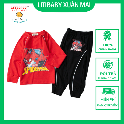Bộ Cotton Thu Đông Bé Trai in Hình Siêu Nhân, Mickey BCTBTBG13 thương hiệu Litibaby size 2 - 8, từ 13kg -25kg