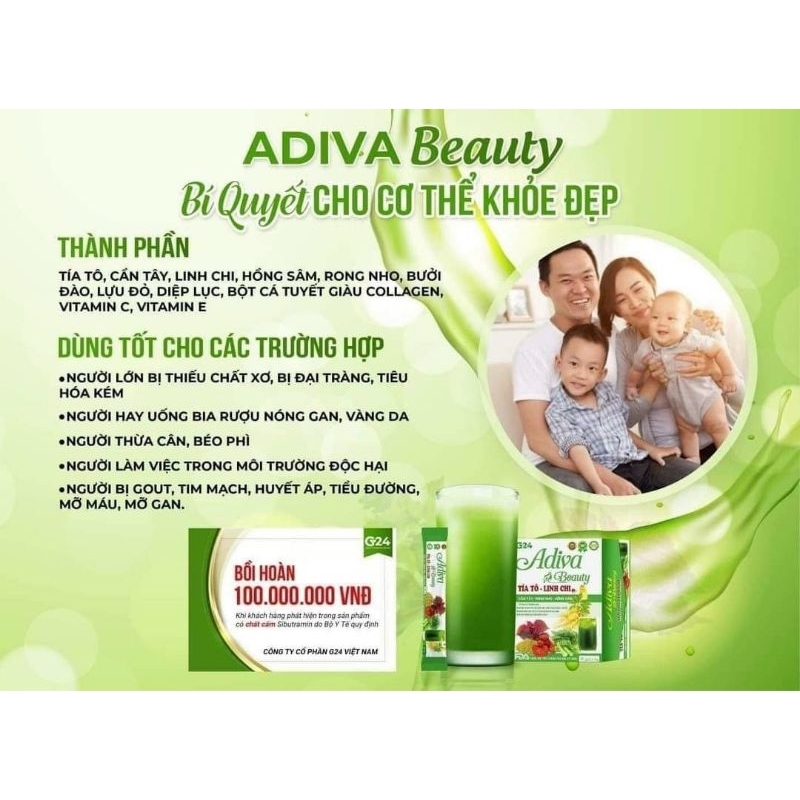 Trà Adiva Beauty 30 gói/ hộp tặng kèm chai nhựa 500ml