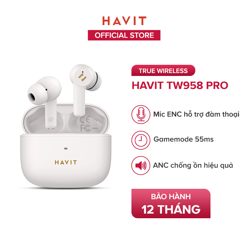 Tai Nghe TWS HAVIT TW958 Pro, BT 5.3, 2 Mic ENC + ANC Hỗ Trợ Đàm Thoại, Độ Trễ 55ms, Nghe Đến 32 giờ - Hàng Chính Hãng