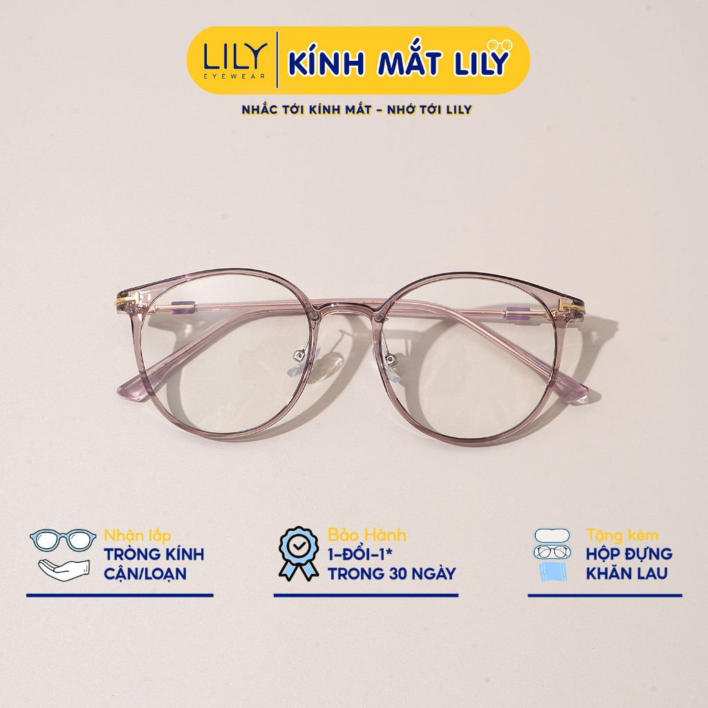 Gọng kính mắt tròn nam nữ LILYEYEWEAR càng nhựa bền nhiều màu thời trang 9588