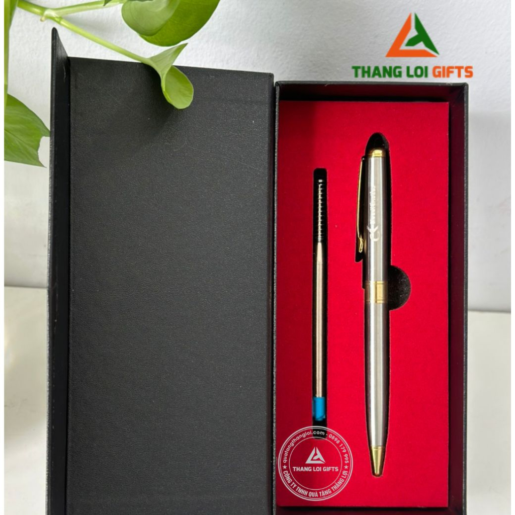 Bút Ký Kim Loại Bạc Khoen Vàng Sang Trọng in logo khắc tên