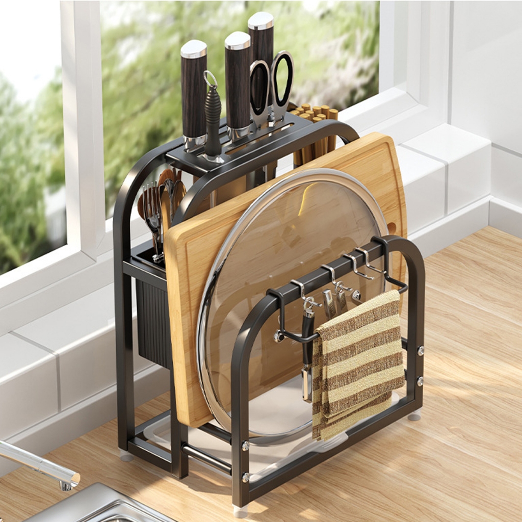 Kệ Dao Thớt Inox, Kệ Nhà Bếp Kèm Ống Cắm Đũa, Chất Liệu Inox Cao Cấp, Có Khay Hứng Nước Dễ Dàng Vệ Sinh MKS008