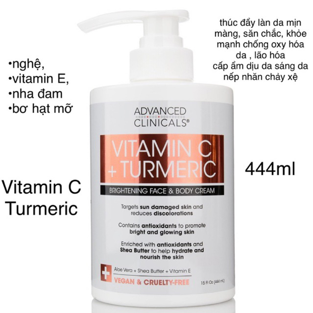 Kem dưỡng ẩm Vitamin C & Turmeric Face & Body làm săn chắc, làm sáng với Shea Butter & Vitamin E ; retinol