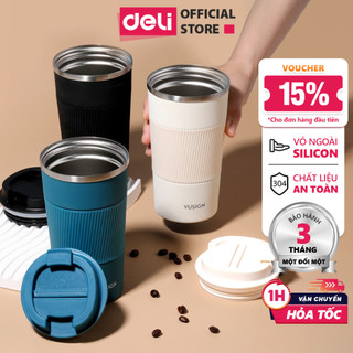 Cốc giữ nhiệt Deli 510ml inox 304 kèm lót tay an toàn giữ nhiệt nóng lạnh 12h, cốc ly giữ nhiệt