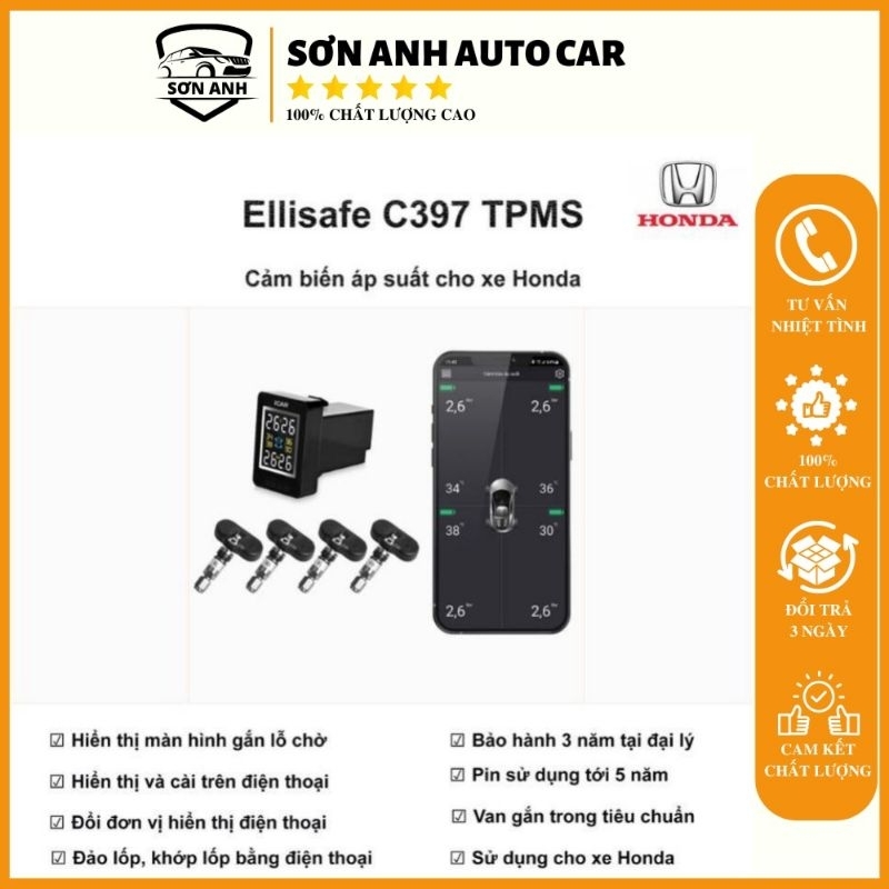 Cảm Biến Áp Suất Lốp Icar C397 Dành Cho Xe Honda (Cắm Lỗ Chờ + Kết Nối Điện Thoại)