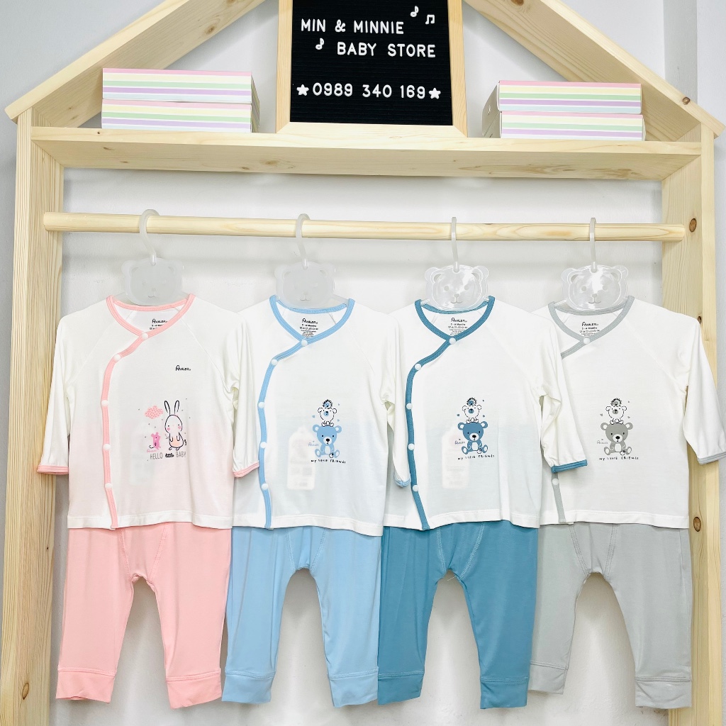 Bộ quần áo sơ sinh dài tay Avaler chất liệu sợi tre siêu mềm mại cho bé từ 3-7kg