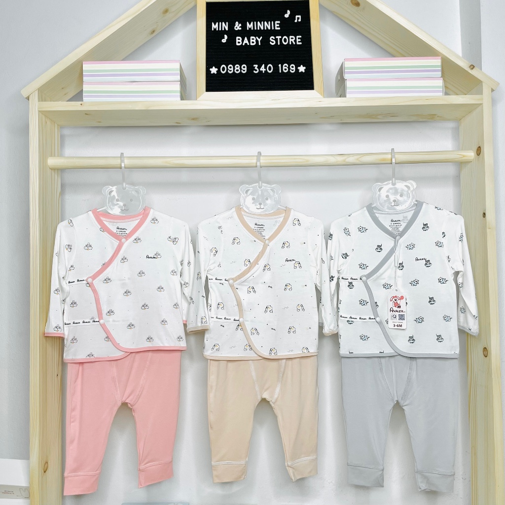 Bộ quần áo sơ sinh dài tay Avaler chất liệu sợi tre siêu mềm mại cho bé từ 3-7kg