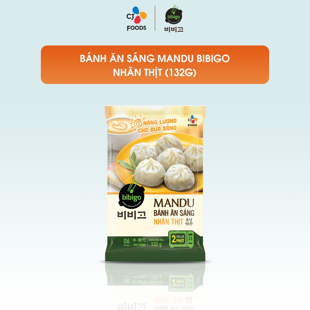 [HCM] Bánh xếp Mandu Bibigo ăn sáng nhân thịt 132g [Quay vi sóng 2 phút tiện lợi & bổ dưỡng]