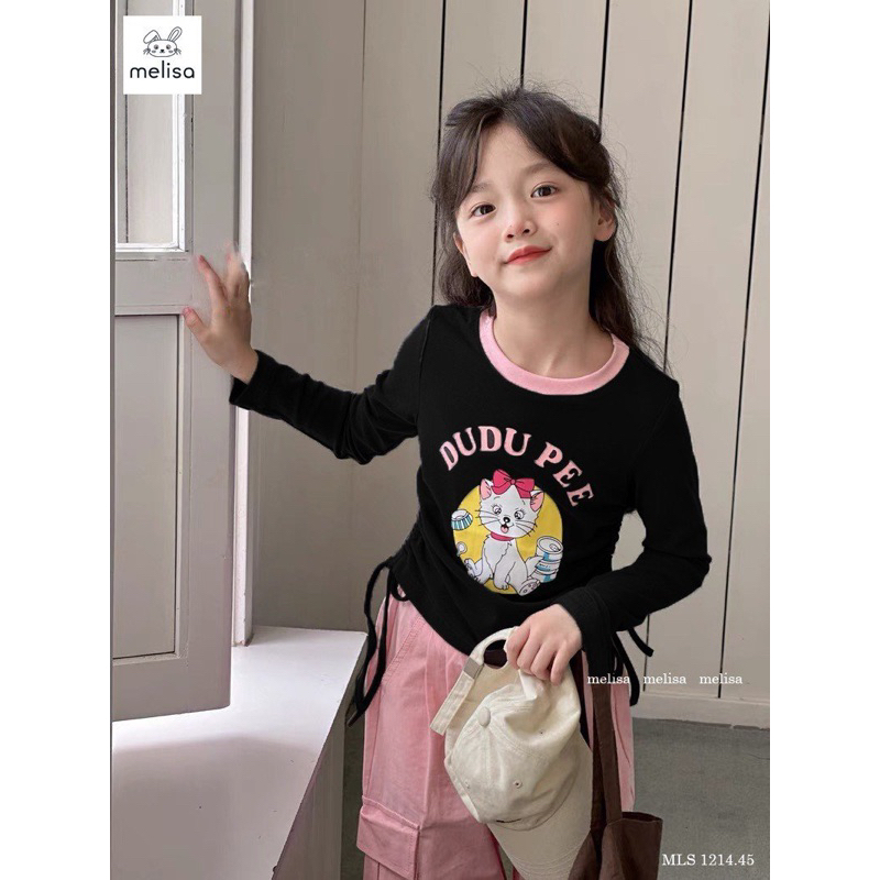 Bộ đen hình chú mèo quần hồng