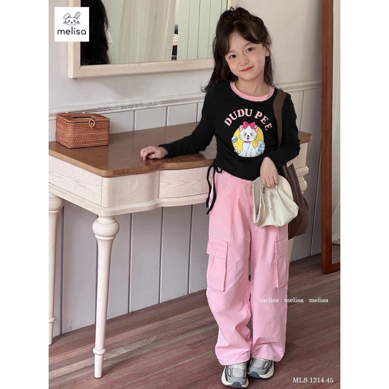 Bộ đen hình chú mèo quần hồng