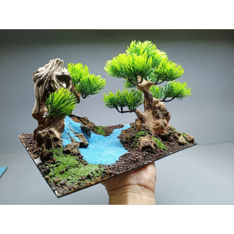 Tiểu cảnh " Cây Bonsai kết hợp thác nước " Dành cho bể cá cảnh, bể thủy sinh kích thước 35 đến 50 cm
