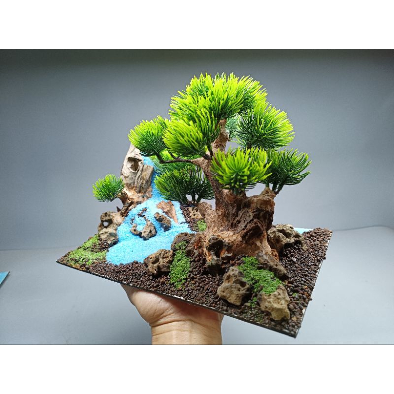 Tiểu cảnh " Cây Bonsai kết hợp thác nước " Dành cho bể cá cảnh, bể thủy sinh kích thước 35 đến 50 cm