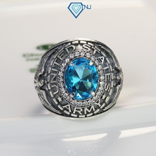 Nhẫn bạc Mỹ xưa đính đá xanh dương sang trọng, trang sức nhẫn nam cao cấp NNA0134 - Trang Sức TNJ
