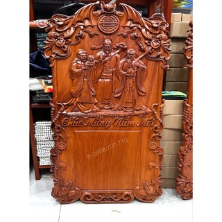 Đốc lịch gỗ Hương nguyên khối trạm khắc Tam Đa size lớn 48x82cm